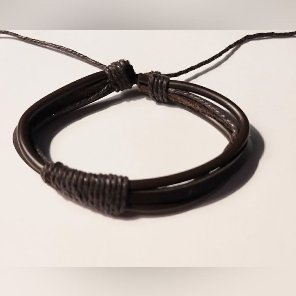 Men's bracelet leather braided layered brown new d20